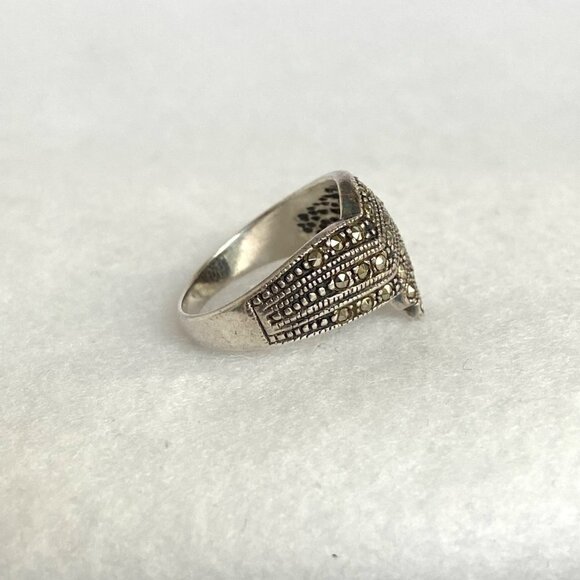Sterling Silver 925 Art Deco Style Marcasite Asymmetric Wide Band Ring Sz 6.5 - Picture 16 of 16